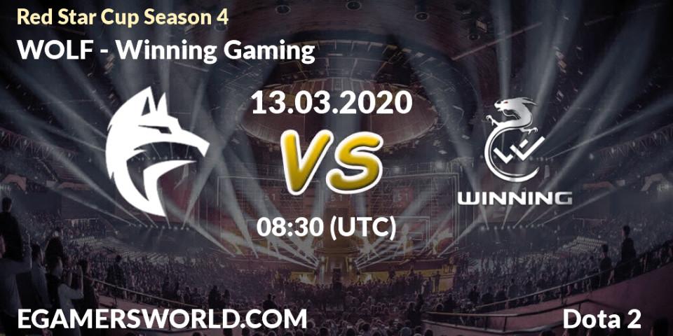 WOLF vs Winning Gaming: Betting TIp, Match Prediction. 13.03.2020 at 08:49. Dota 2, Red Star Cup Season 4