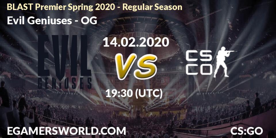 Evil Geniuses vs OG: Betting TIp, Match Prediction. 14.02.20. CS2 (CS:GO), BLAST Premier Spring Series 2020: Regular Season