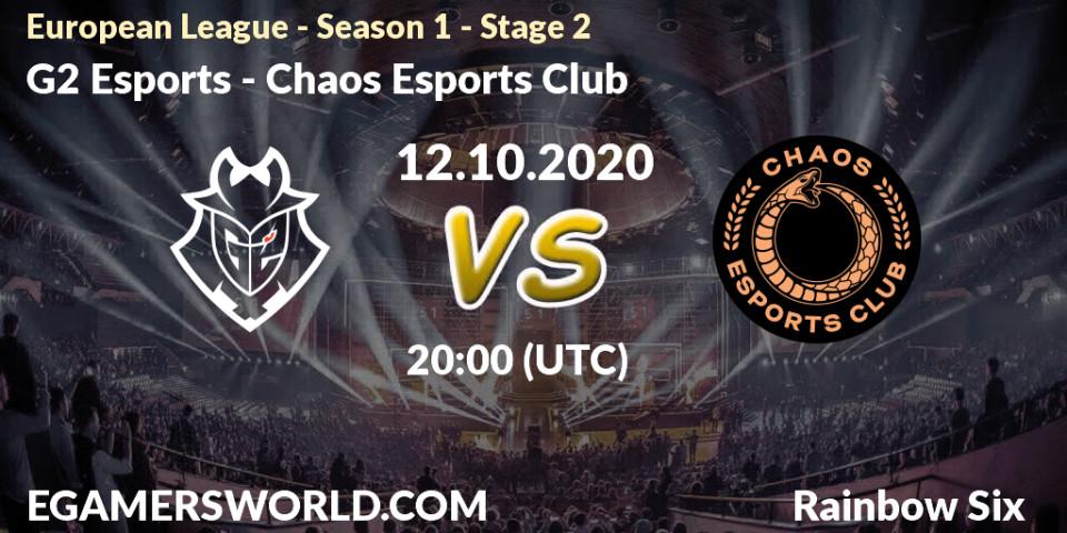 G2 Esports vs Chaos Esports Club: Betting TIp, Match Prediction. 12.10.20. Rainbow Six, European League - Season 1 - Stage 2
