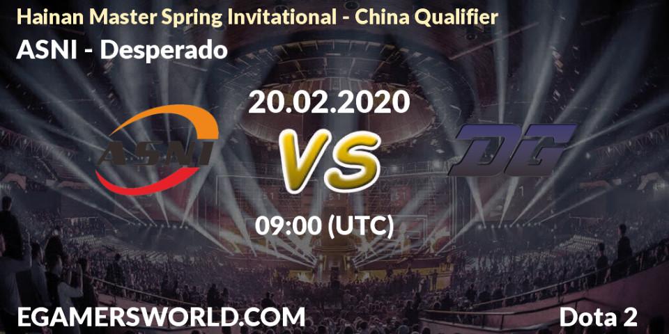 ASNI vs Desperado: Betting TIp, Match Prediction. 20.02.2020 at 09:30. Dota 2, Hainan Master Spring Invitational - China Qualifier