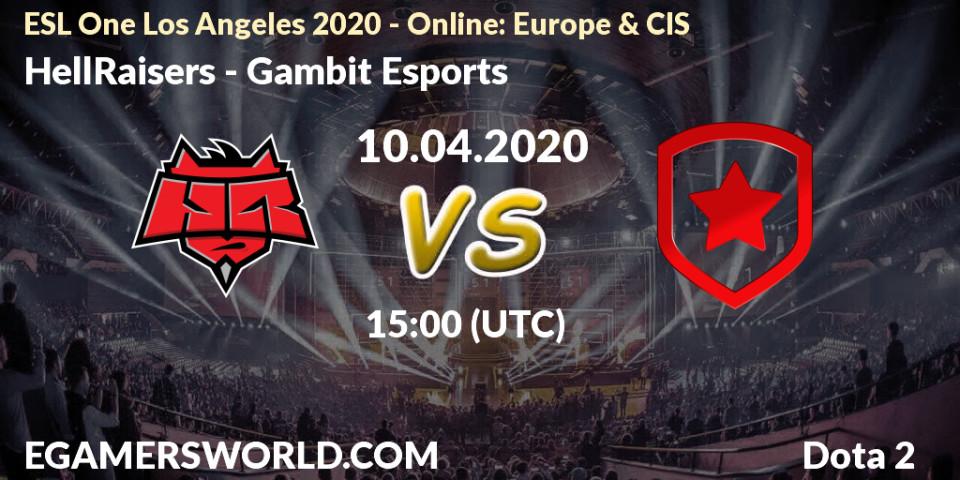 HellRaisers vs Gambit Esports: Betting TIp, Match Prediction. 10.04.20. Dota 2, ESL One Los Angeles 2020 - Online: Europe & CIS