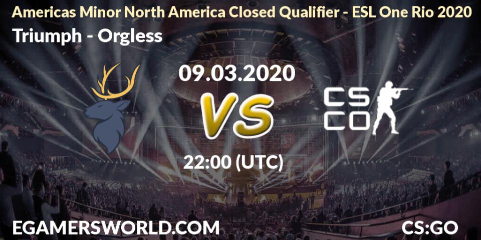 Triumph vs Orgless: Betting TIp, Match Prediction. 09.03.2020 at 22:00. Counter-Strike (CS2), Americas Minor North America Closed Qualifier - ESL One Rio 2020