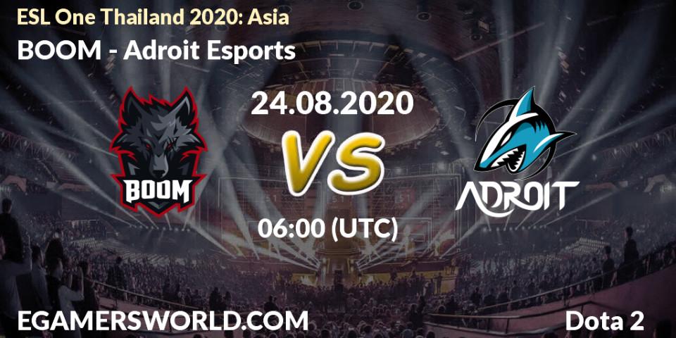 BOOM vs Adroit Esports: Betting TIp, Match Prediction. 24.08.20. Dota 2, ESL One Thailand 2020: Asia