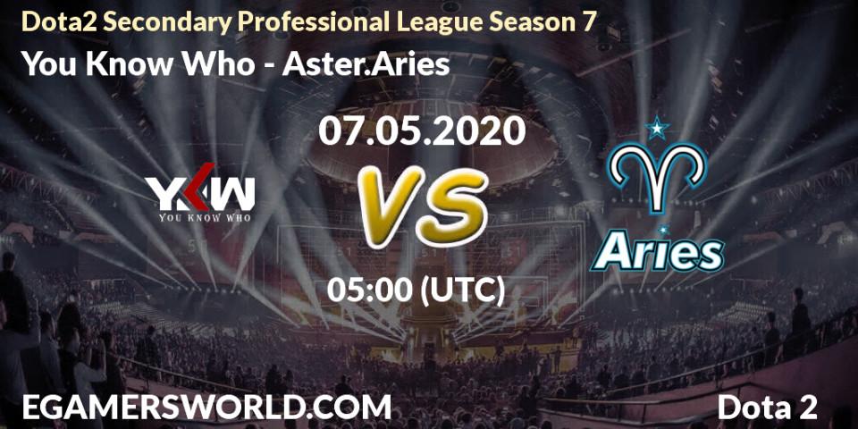 You Know Who vs Aster.Aries: Betting TIp, Match Prediction. 07.05.20. Dota 2, Dota2 Secondary Professional League 2020