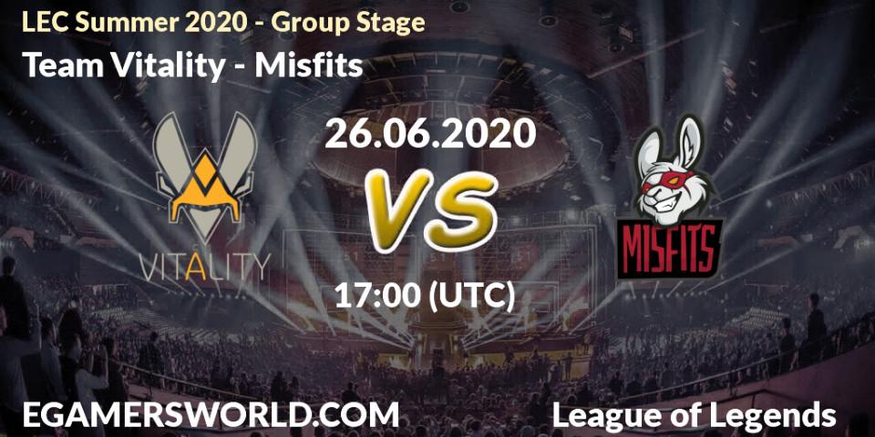 Team Vitality vs Misfits: Betting TIp, Match Prediction. 09.08.2020 at 15:00. LoL, LEC Summer 2020 - Group Stage