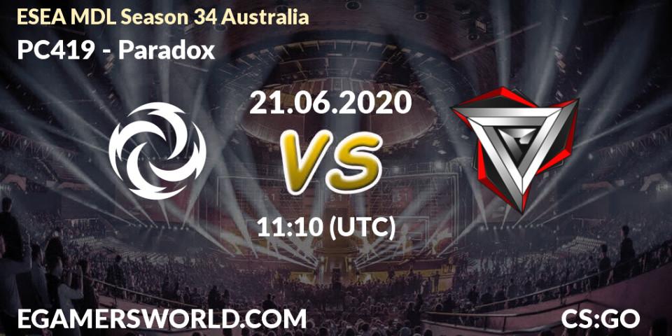PC419 vs Paradox: Betting TIp, Match Prediction. 21.06.20. CS2 (CS:GO), ESEA MDL Season 34 Australia