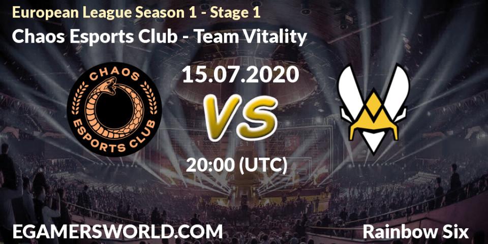 Chaos Esports Club vs Team Vitality: Betting TIp, Match Prediction. 15.07.20. Rainbow Six, European League Season 1 - Stage 1