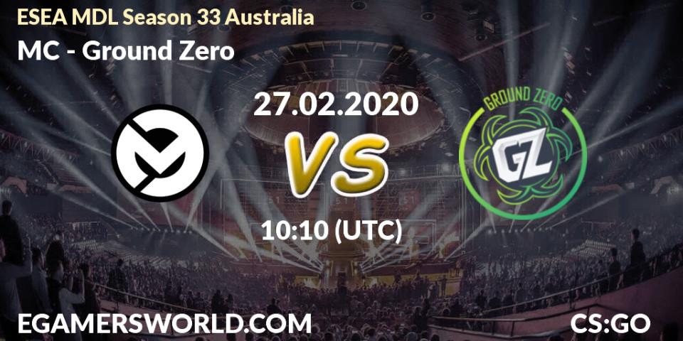 MC vs Ground Zero: Betting TIp, Match Prediction. 27.02.20. CS2 (CS:GO), ESEA MDL Season 33 Australia