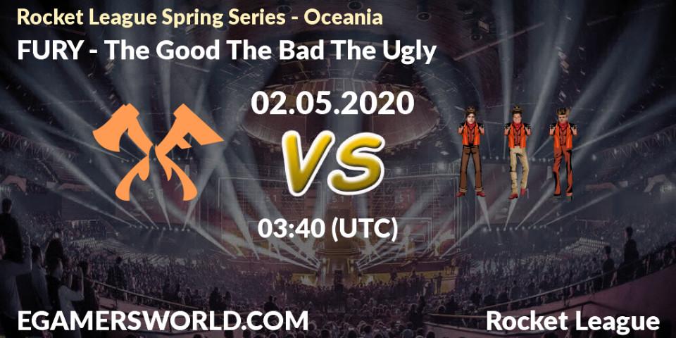 FURY vs The Good The Bad The Ugly: Betting TIp, Match Prediction. 02.05.2020 at 02:50. Rocket League, Rocket League Spring Series - Oceania