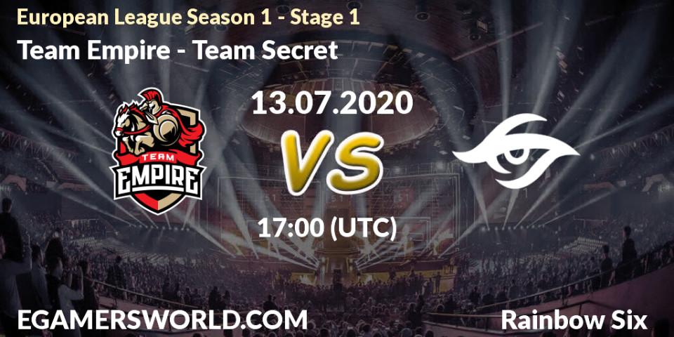 Team Empire vs Team Secret: Betting TIp, Match Prediction. 13.07.20. Rainbow Six, European League Season 1 - Stage 1