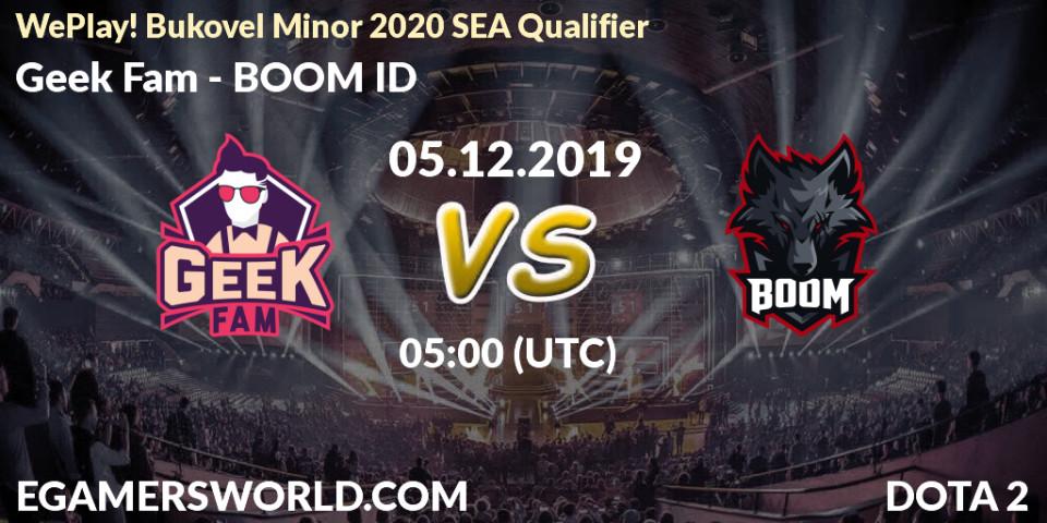 Geek Fam vs BOOM ID: Betting TIp, Match Prediction. 05.12.19. Dota 2, WePlay! Bukovel Minor 2020 SEA Qualifier