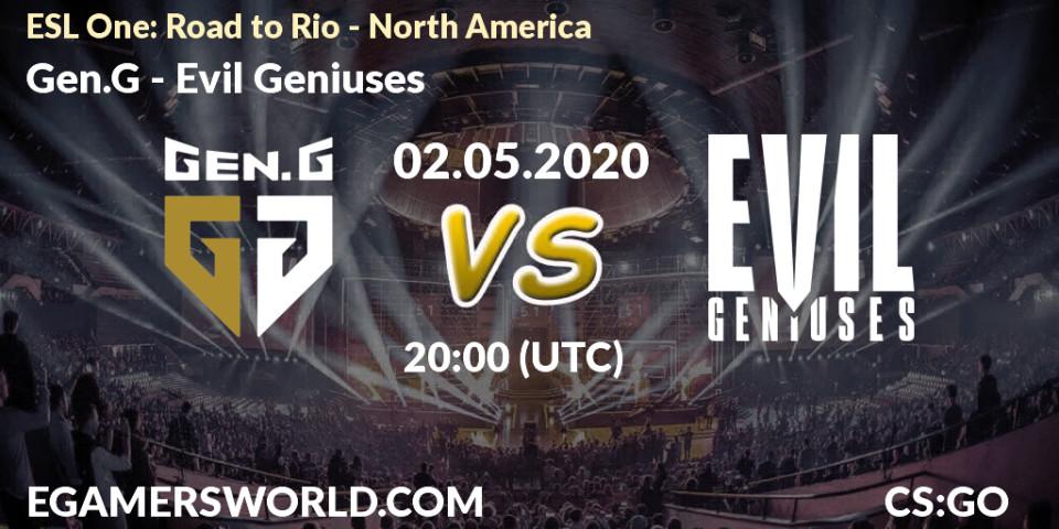 Gen.G vs Evil Geniuses: Betting TIp, Match Prediction. 02.05.2020 at 20:40. Counter-Strike (CS2), ESL One: Road to Rio - North America