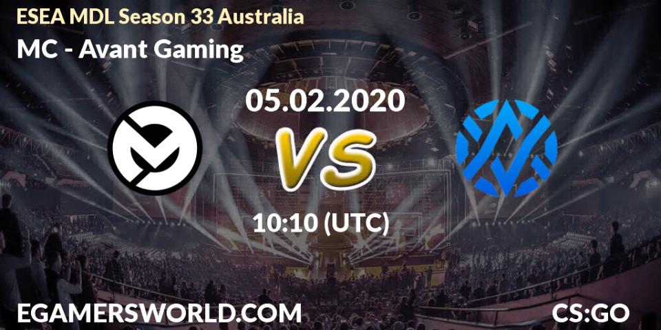 MC vs Avant Gaming: Betting TIp, Match Prediction. 05.02.20. CS2 (CS:GO), ESEA MDL Season 33 Australia