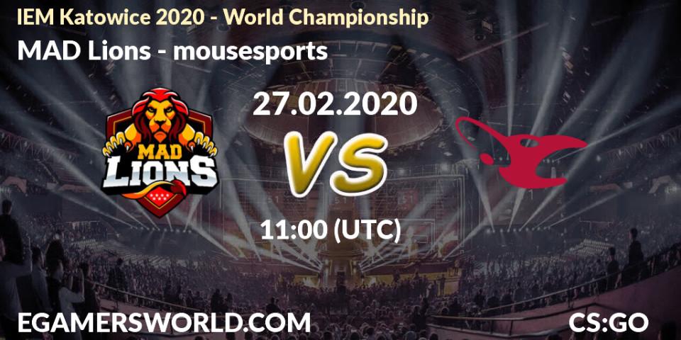 MAD Lions vs mousesports: Betting TIp, Match Prediction. 27.02.2020 at 11:00. Counter-Strike (CS2), IEM Katowice 2020 