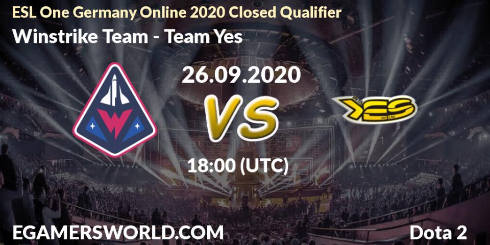Winstrike Team vs Team Yes: Betting TIp, Match Prediction. 26.09.2020 at 18:01. Dota 2, ESL One Germany 2020 Online Closed Qualifier 
