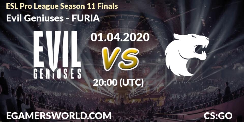 Evil Geniuses vs FURIA: Betting TIp, Match Prediction. 01.04.2020 at 20:00. Counter-Strike (CS2), ESL Pro League Season 11: North America