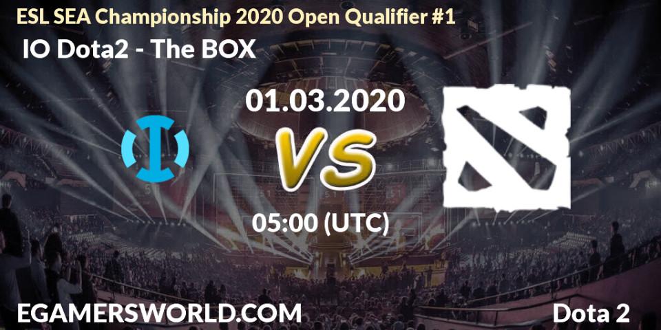  IO Dota2 vs The BOX: Betting TIp, Match Prediction. 01.03.2020 at 05:30. Dota 2, ESL SEA Championship 2020 Open Qualifier #1