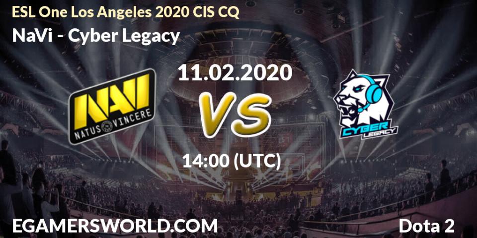 NaVi vs Cyber Legacy: Betting TIp, Match Prediction. 11.02.2020 at 14:01. Dota 2, ESL One Los Angeles 2020 CIS CQ