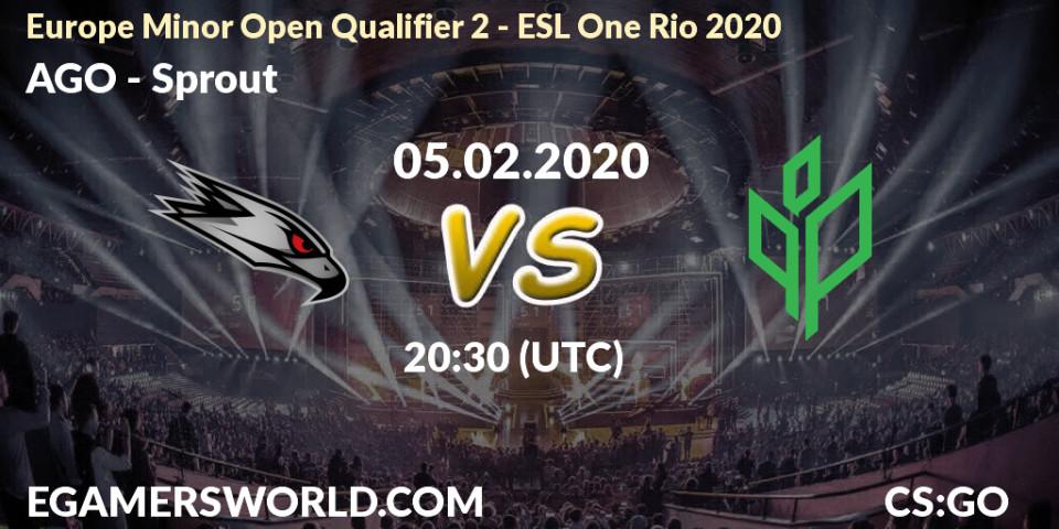 AGO vs Sprout: Betting TIp, Match Prediction. 05.02.2020 at 20:30. Counter-Strike (CS2), Europe Minor Open Qualifier 2 - ESL One Rio 2020