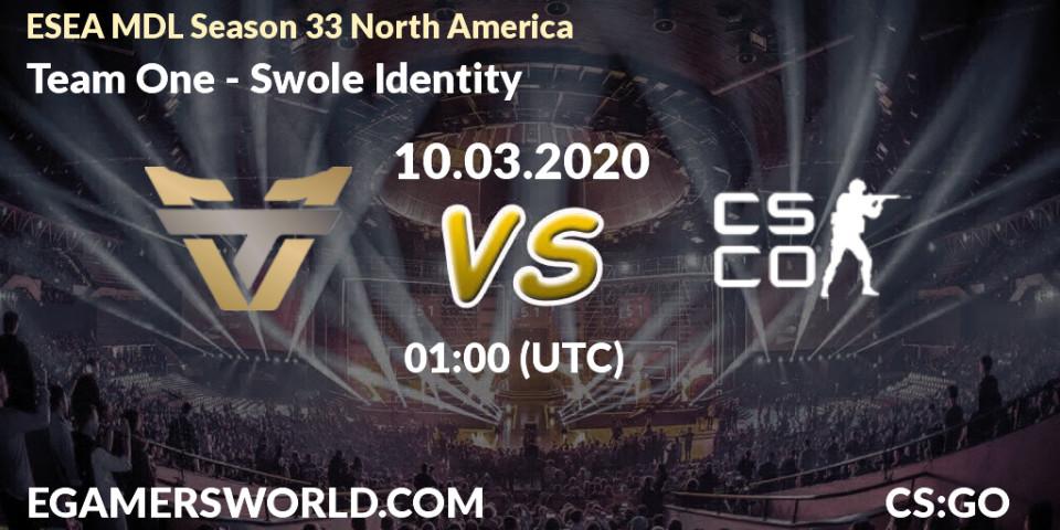 Team One vs Swole Identity: Betting TIp, Match Prediction. 10.03.2020 at 01:10. Counter-Strike (CS2), ESEA MDL Season 33 North America