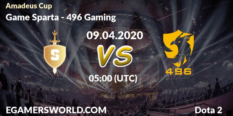 Game Sparta vs 496 Gaming: Betting TIp, Match Prediction. 09.04.2020 at 06:14. Dota 2, Amadeus Cup