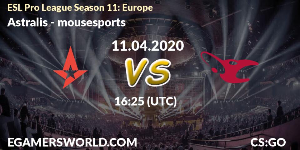 Astralis vs mousesports: Betting TIp, Match Prediction. 11.04.20. CS2 (CS:GO), ESL Pro League Season 11: Europe