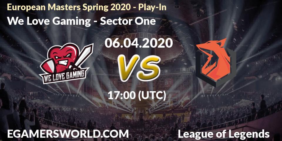 We Love Gaming vs Sector One: Betting TIp, Match Prediction. 06.04.2020 at 17:00. LoL, European Masters Spring 2020 - Play-In