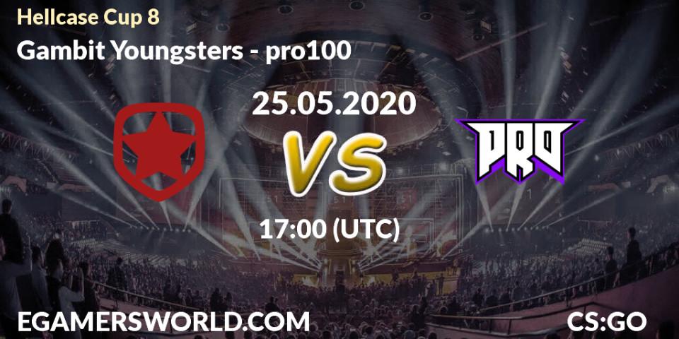 Gambit Youngsters vs pro100: Betting TIp, Match Prediction. 25.05.20. CS2 (CS:GO), Hellcase Cup 8