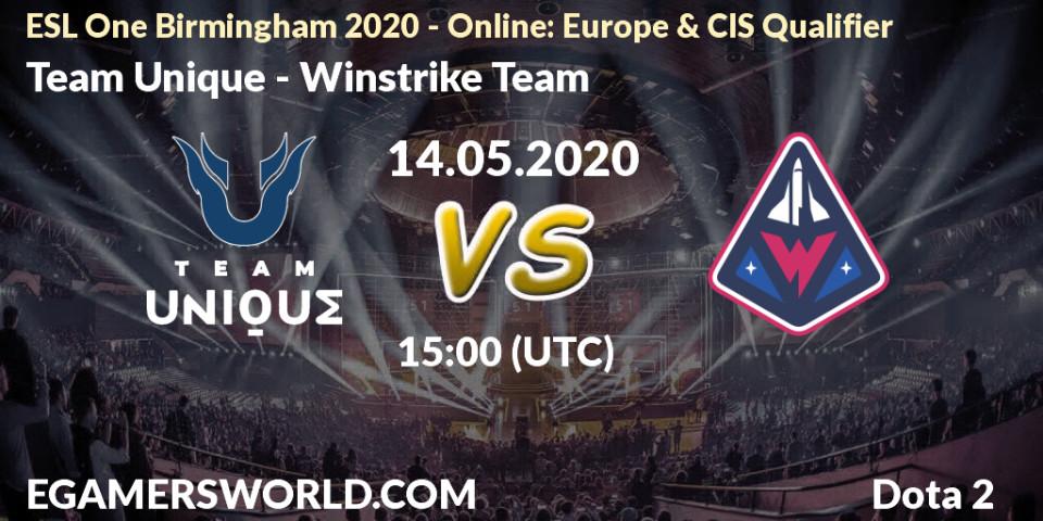 Team Unique vs Winstrike Team: Betting TIp, Match Prediction. 14.05.2020 at 15:00. Dota 2, ESL One Birmingham 2020 - Online: Europe & CIS Qualifier