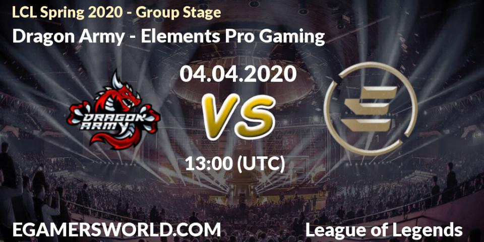 Dragon Army vs Elements Pro Gaming: Betting TIp, Match Prediction. 04.04.20. LoL, LCL Spring 2020 - Group Stage