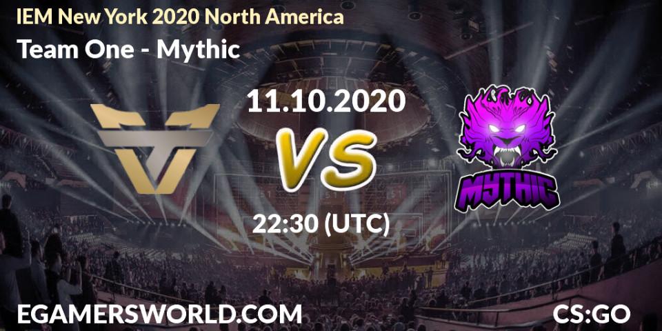 Team One vs Mythic: Betting TIp, Match Prediction. 11.10.2020 at 22:35. Counter-Strike (CS2), IEM New York 2020 North America