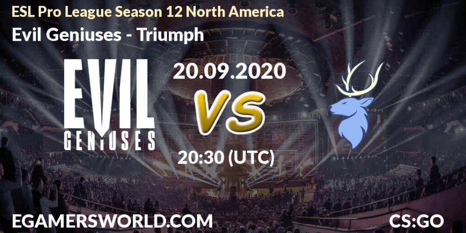 Evil Geniuses vs Triumph: Betting TIp, Match Prediction. 20.09.2020 at 20:30. Counter-Strike (CS2), ESL Pro League Season 12 North America