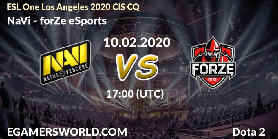 NaVi vs forZe eSports: Betting TIp, Match Prediction. 10.02.2020 at 17:19. Dota 2, ESL One Los Angeles 2020 CIS CQ