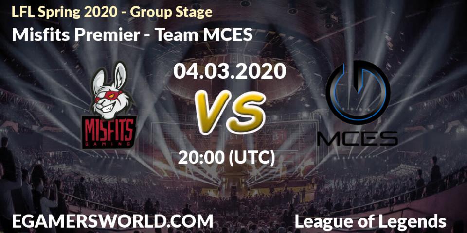 Misfits Premier vs Team MCES: Betting TIp, Match Prediction. 04.03.2020 at 20:00. LoL, LFL Spring 2020 - Group Stage