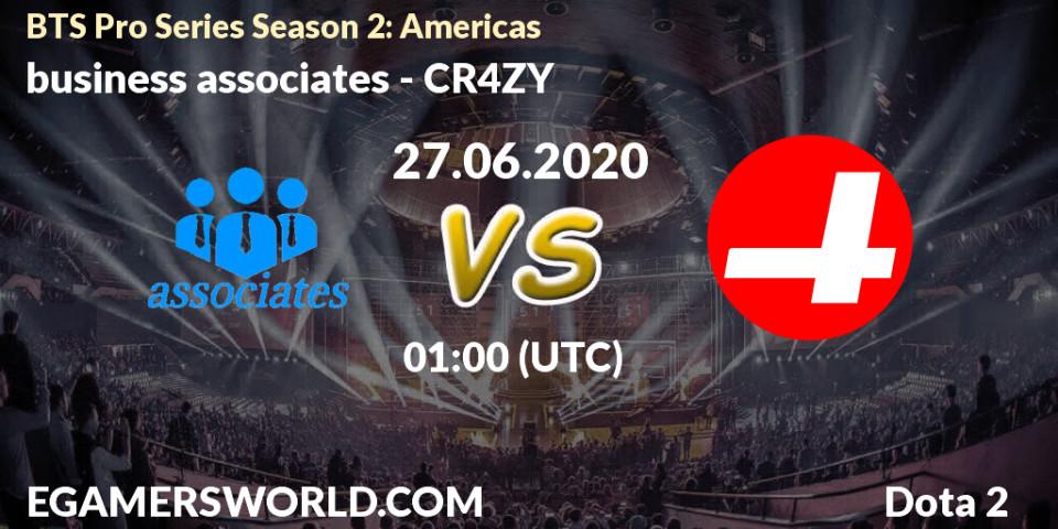 business associates vs CR4ZY: Betting TIp, Match Prediction. 27.06.2020 at 22:05. Dota 2, BTS Pro Series Season 2: Americas