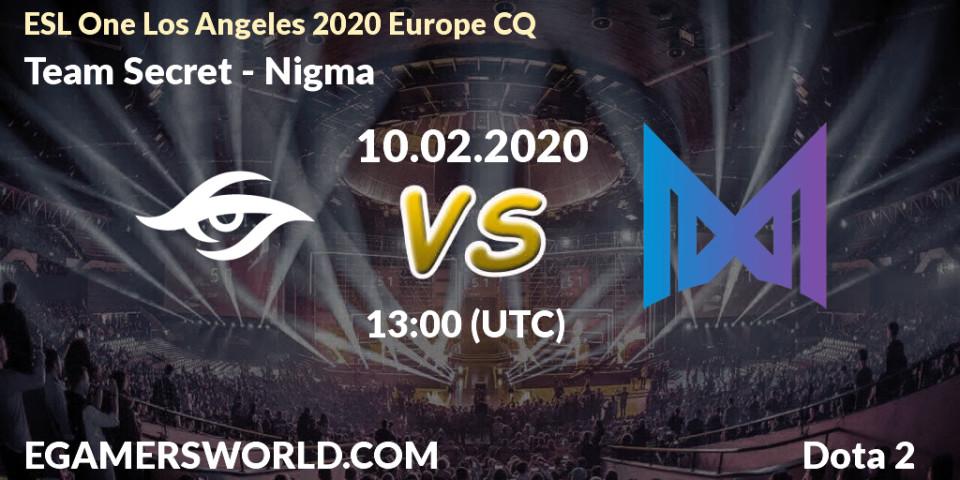 Team Secret vs Nigma: Betting TIp, Match Prediction. 10.02.20. Dota 2, ESL One Los Angeles 2020 Europe CQ
