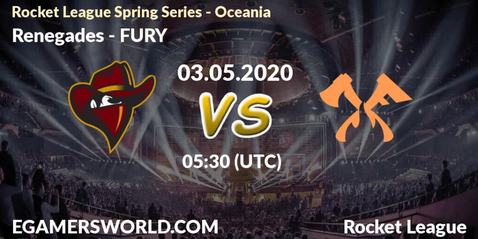 Renegades vs FURY: Betting TIp, Match Prediction. 03.05.2020 at 05:30. Rocket League, Rocket League Spring Series - Oceania