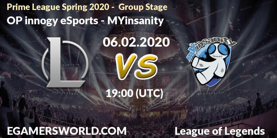 OP innogy eSports vs MYinsanity: Betting TIp, Match Prediction. 06.02.2020 at 18:00. LoL, Prime League Spring 2020 - Group Stage