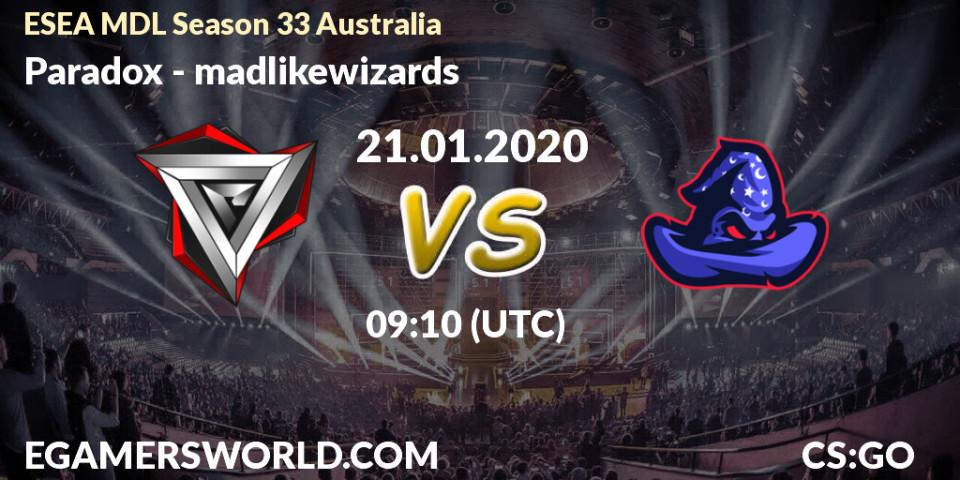 Paradox vs madlikewizards: Betting TIp, Match Prediction. 22.01.20. CS2 (CS:GO), ESEA MDL Season 33 Australia