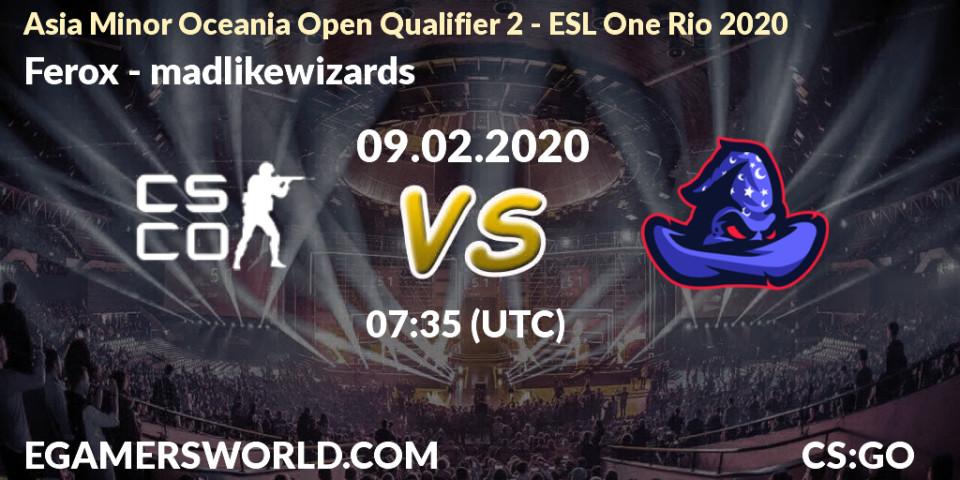 Ferox vs madlikewizards: Betting TIp, Match Prediction. 09.02.20. CS2 (CS:GO), Asia Minor Oceania Open Qualifier 2 - ESL One Rio 2020