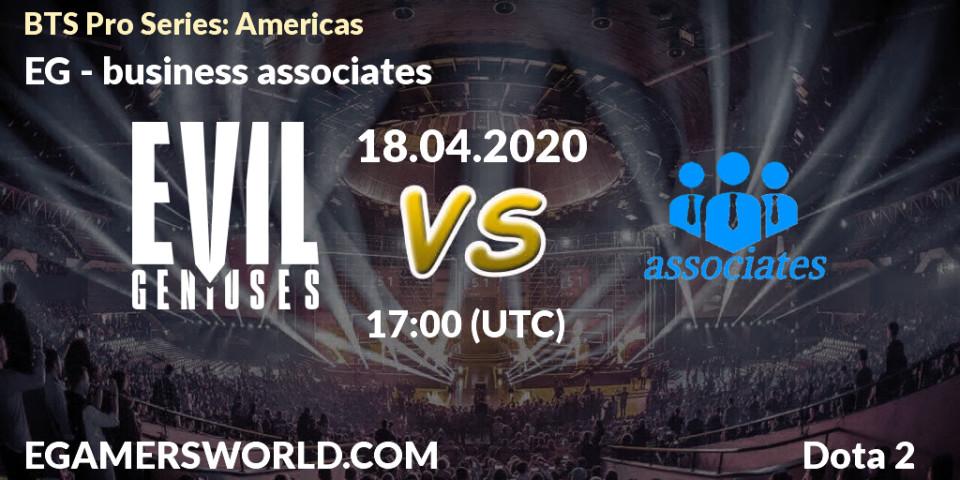 EG vs business associates: Betting TIp, Match Prediction. 18.04.2020 at 17:03. Dota 2, BTS Pro Series: Americas
