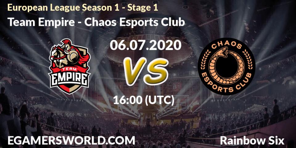 Team Empire vs Chaos Esports Club: Betting TIp, Match Prediction. 06.07.20. Rainbow Six, European League Season 1 - Stage 1