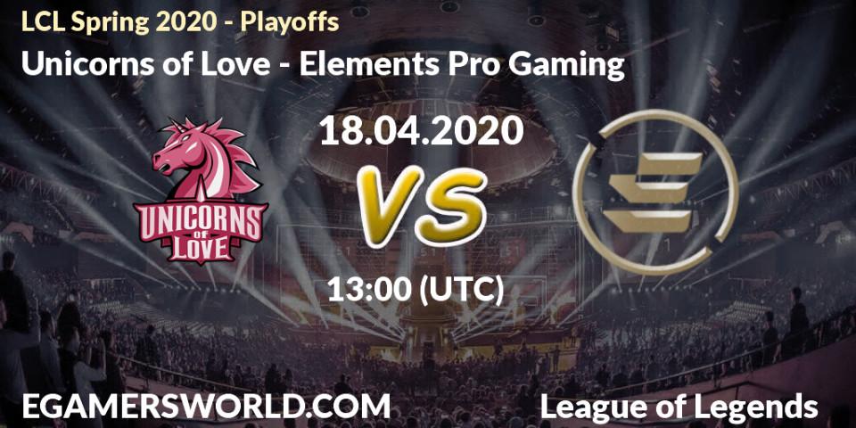 Unicorns of Love vs Elements Pro Gaming: Betting TIp, Match Prediction. 18.04.20. LoL, LCL Spring 2020 - Playoffs