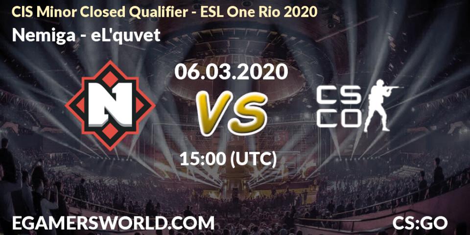 Nemiga vs eL'quvet: Betting TIp, Match Prediction. 06.03.20. CS2 (CS:GO), CIS Minor Closed Qualifier - ESL One Rio 2020
