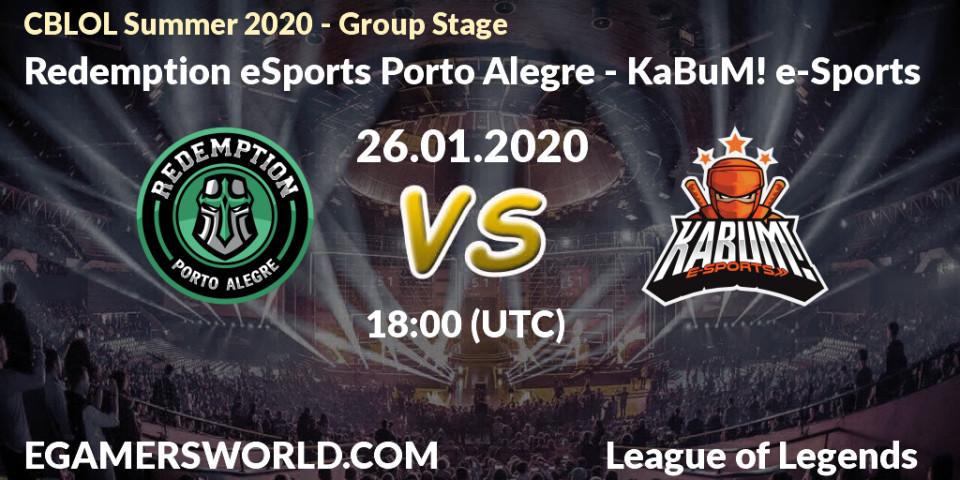 Redemption eSports Porto Alegre vs KaBuM! e-Sports: Betting TIp, Match Prediction. 26.01.20. LoL, CBLOL Summer 2020 - Group Stage