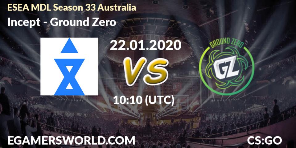 Incept vs Ground Zero: Betting TIp, Match Prediction. 22.01.20. CS2 (CS:GO), ESEA MDL Season 33 Australia