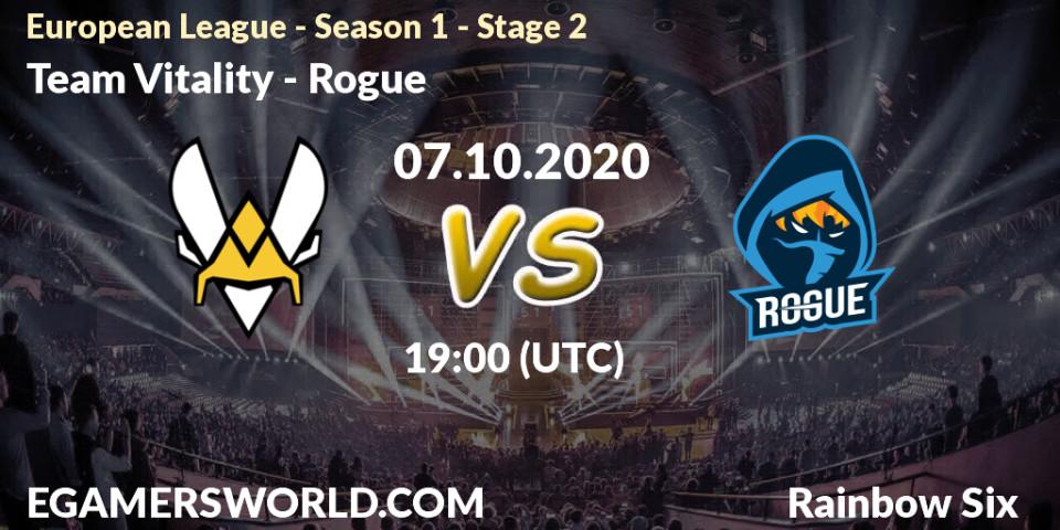 Team Vitality vs Rogue: Betting TIp, Match Prediction. 07.10.2020 at 20:00. Rainbow Six, European League - Season 1 - Stage 2