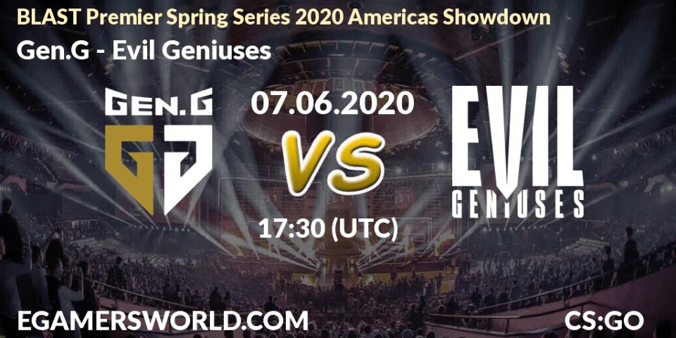 Gen.G vs Evil Geniuses: Betting TIp, Match Prediction. 07.06.2020 at 17:30. Counter-Strike (CS2), BLAST Premier Spring Series 2020 Americas Showdown 