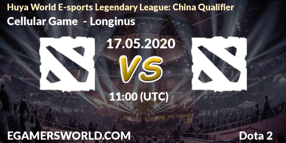 Cellular Game vs Longinus: Betting TIp, Match Prediction. 17.05.2020 at 11:00. Dota 2, Huya World E-sports Legendary League: China Qualifier