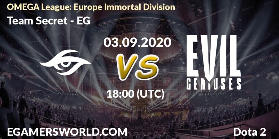 Team Secret vs EG: Betting TIp, Match Prediction. 03.09.20. Dota 2, OMEGA League: Europe Immortal Division